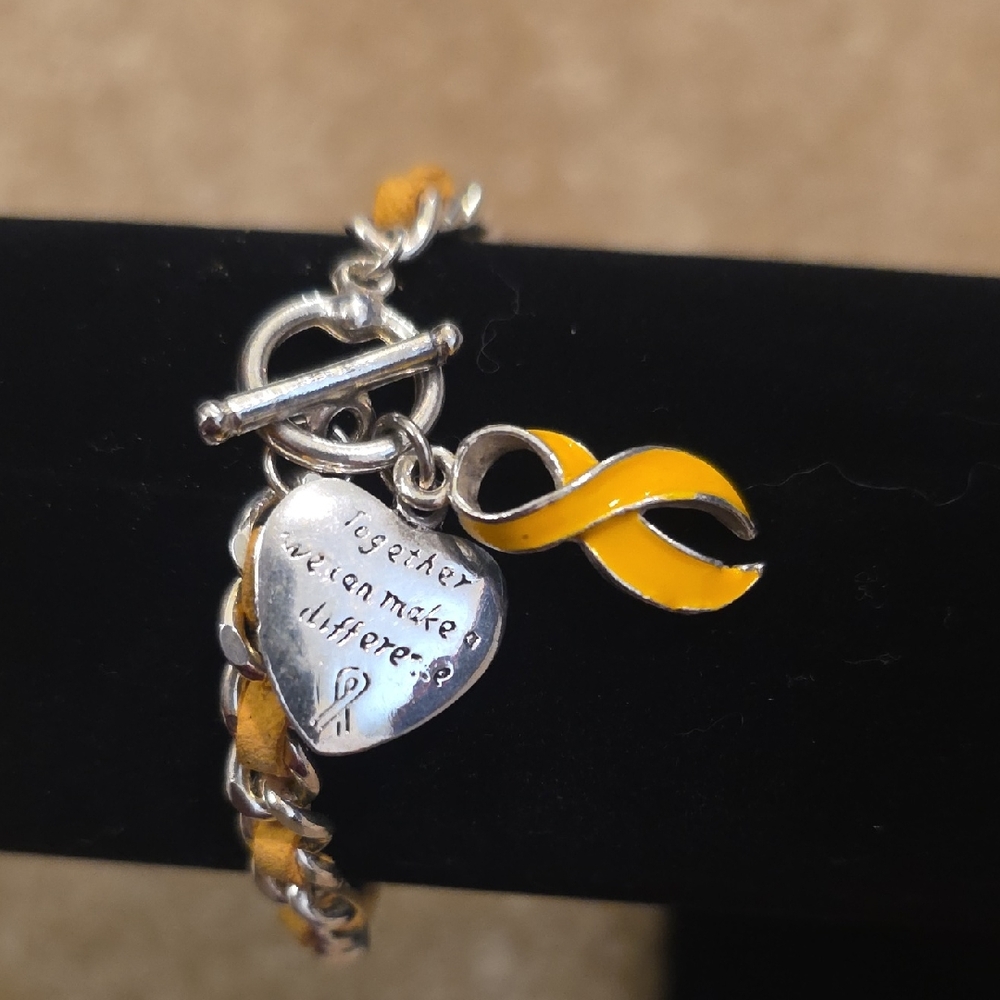 Silver and Yellow Ribbon Charm Bracelet